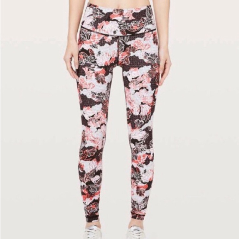 Floral High-Waist Active Leggings - Pink/Black
